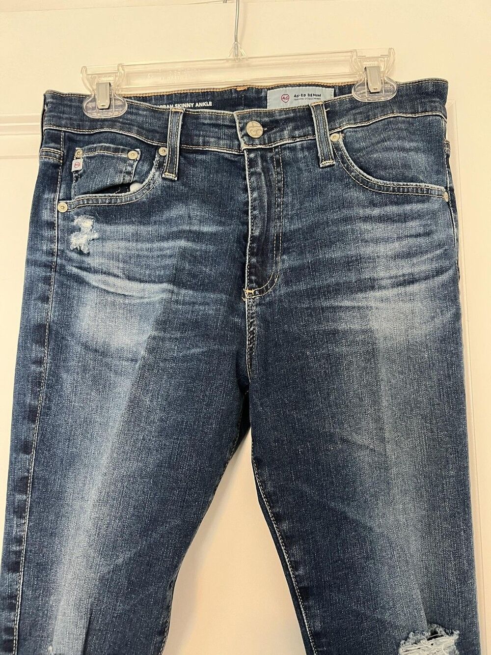 AG-ED Adriano Goldschmied Farrah Skinny Ankle Jeans Womens 31R Blue Distressed